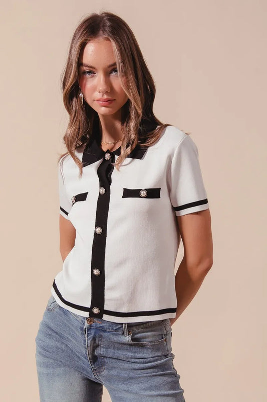 Knitted Button-Up Sweater Blouse