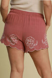 Full Size Linen Blend Shorts with Floral Embroidered Details Plus Size