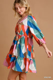Geometric V-Neck Tiered Ruffle Dress