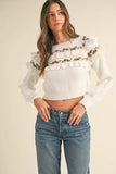 Floral Embroidered Ruffle Detail Sweater