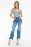 Raw Hem Distressed Mid Rise Crop Jeans