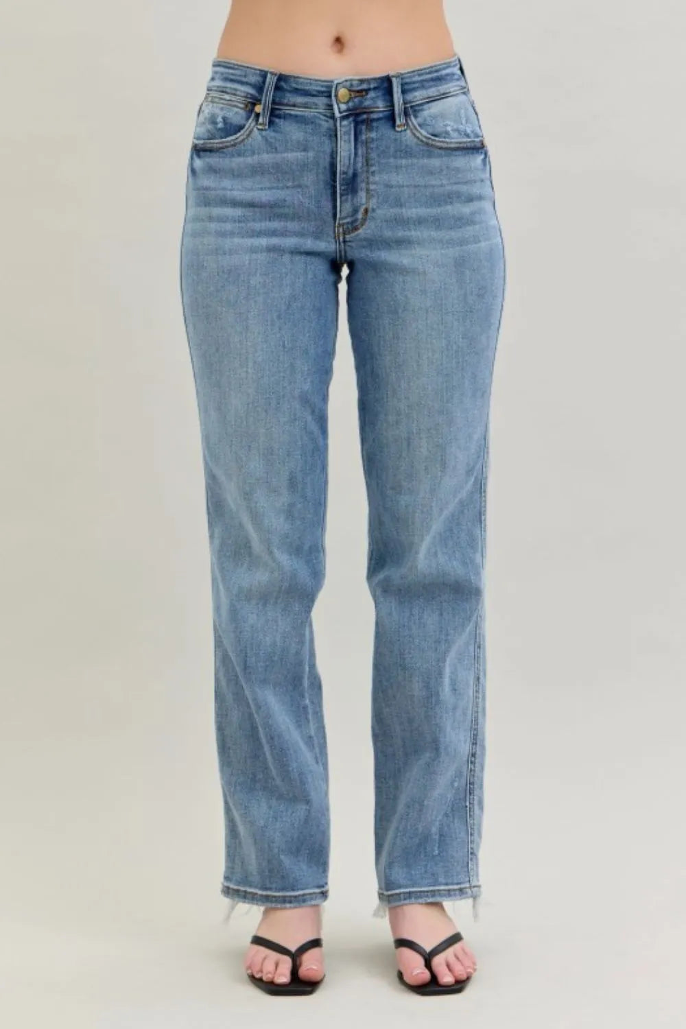 Frayed Hem High-Waist Pocket Dad Jeans
