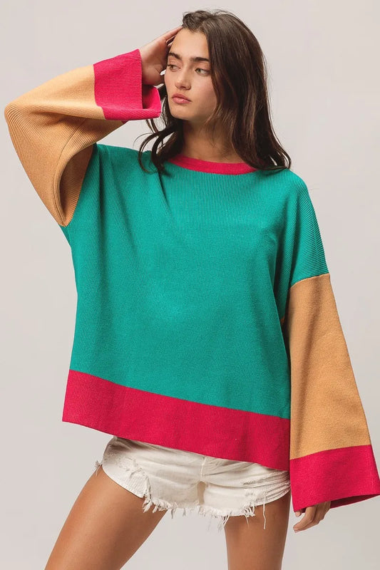 Bell Sleeve Rib Knit Sweater