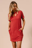 Front Cutout Mini Tee Dress with Pockets