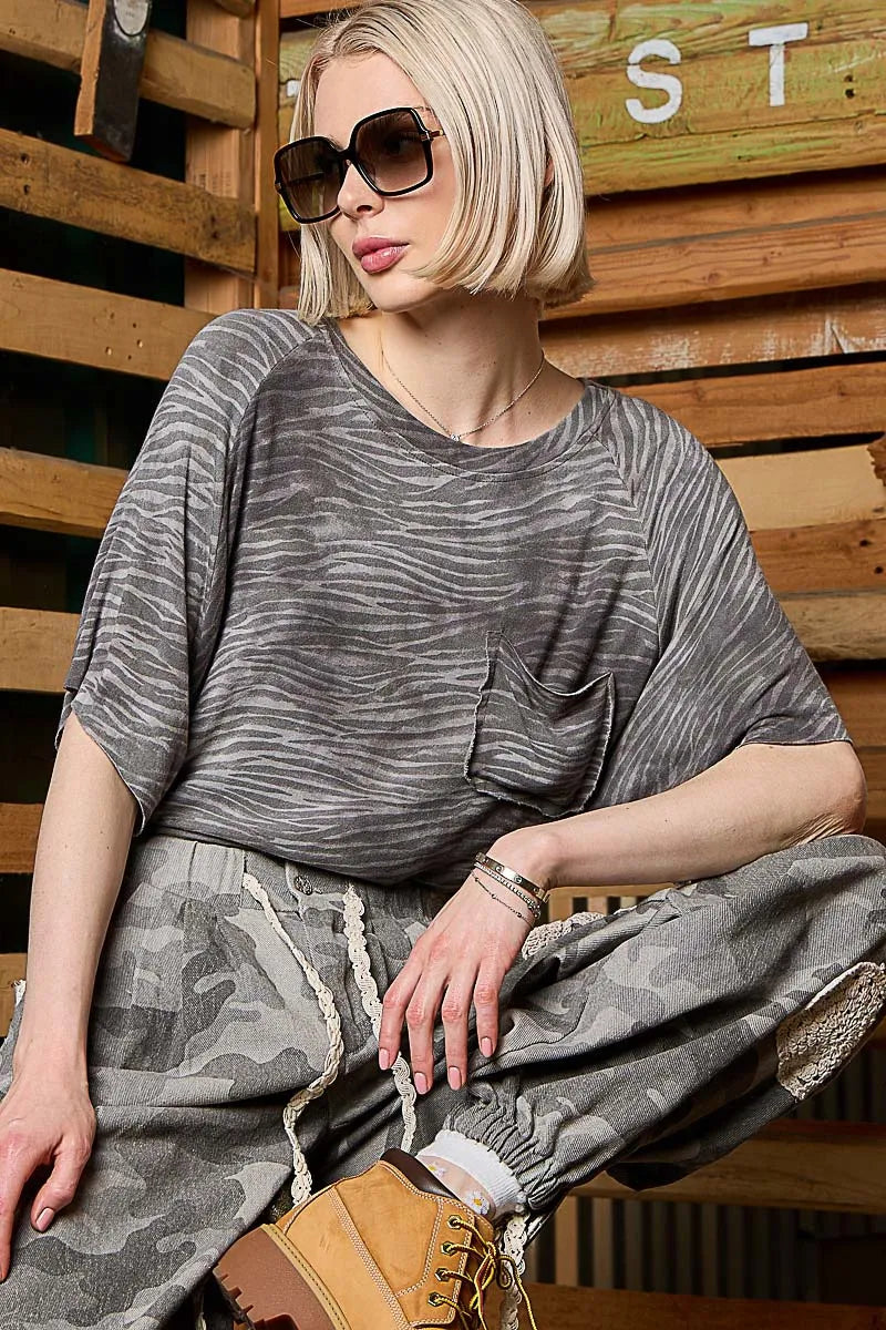 Melange Texture Relaxed Fit Round Neck Tee