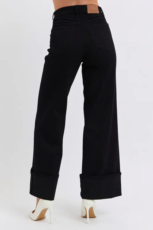 Full Size High Waist Reto Wide Leg W/ Cuff Plus Size