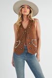 Heart Rivet Detail Suede Vest Coat