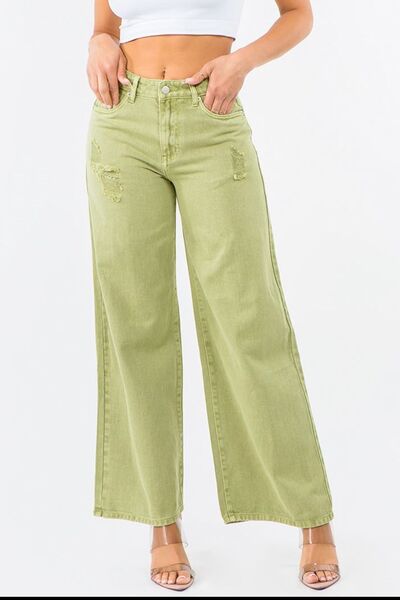 High Waist Distressed Wide Leg Jeans