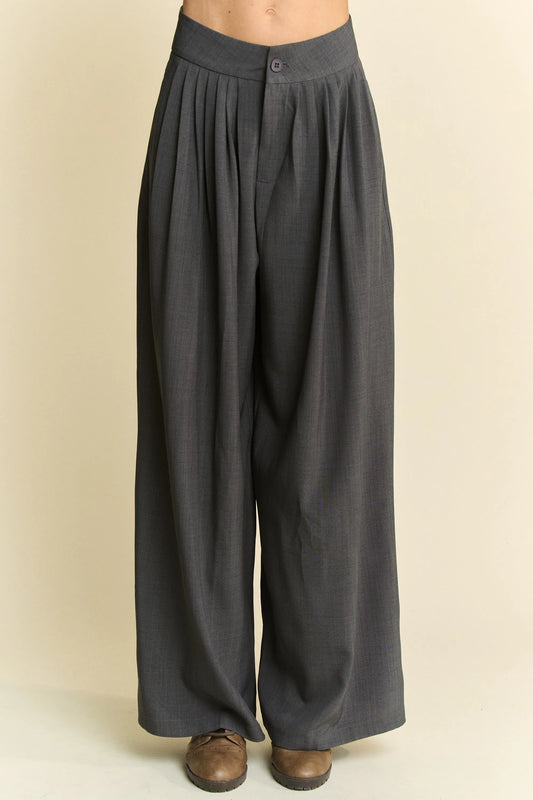 Solid Back Pocket Shirring Detail Wide Leg Pants