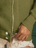 High-Neck Ribbed Zip-Up Sweater Jacket