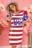 American Flag Theme Usa Print Sequin Dress