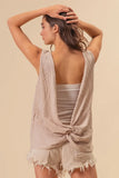 Textured Sweather Knit Twist Back Sleeveless Top