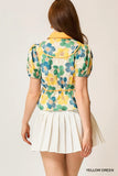 Leafy Pattern Puff Sleeve Cropped Top