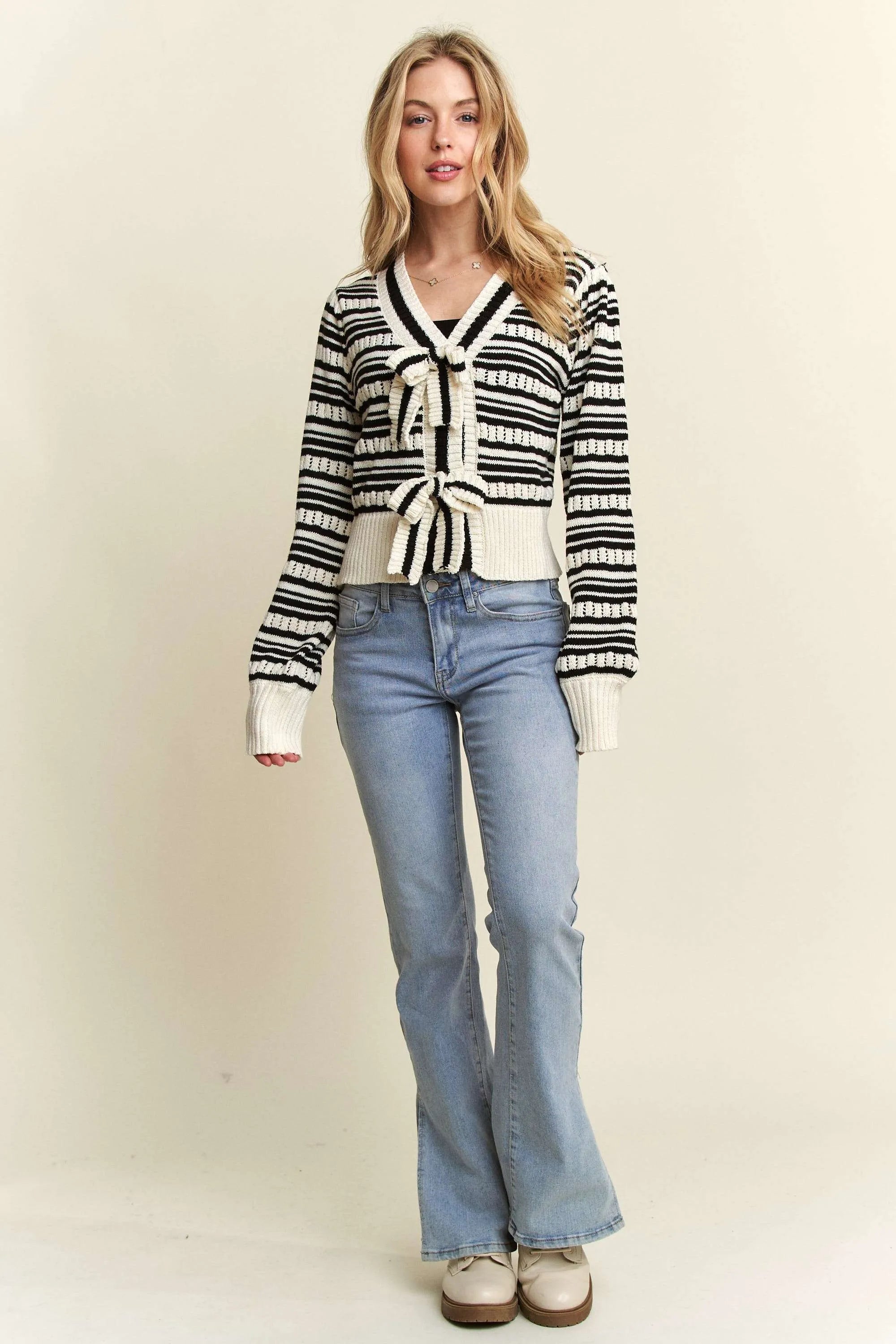 Bow Tie Stripe Sweater Top