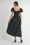 Polka Dot Puff Sleeve Midi Dress