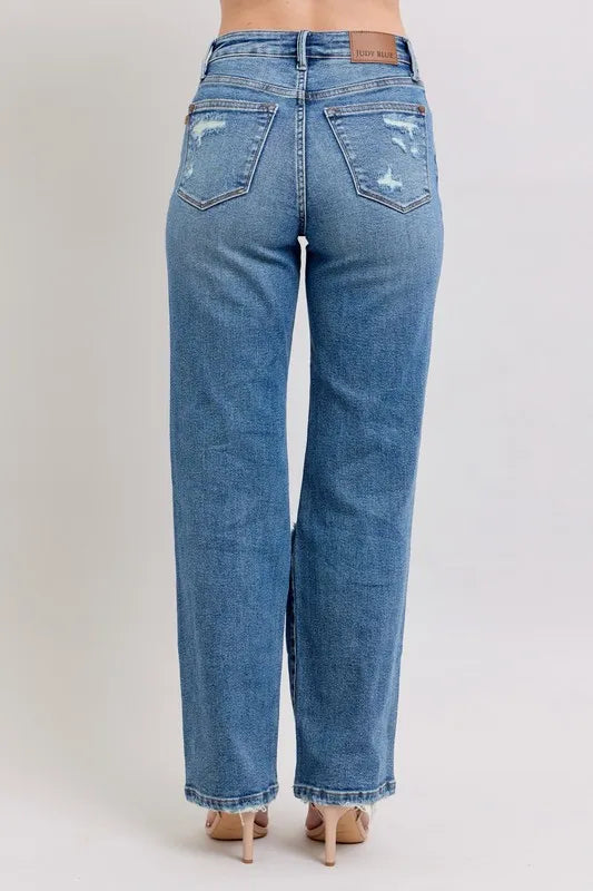 Full Size High Waist Heavy Destroy Straight Jeans Plus Size