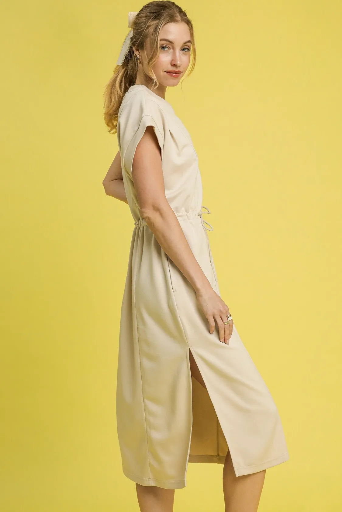 Self-Tie Short Sleeve Midi Dress