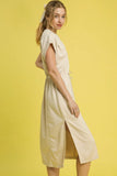 Self-Tie Short Sleeve Midi Dress