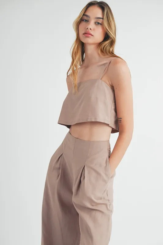 Linen Mix Crop Cami and Wide Leg Pants Set