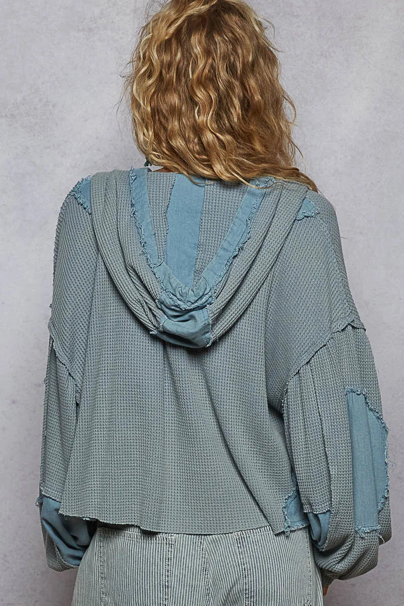 Distressed Denim Jacket with Cropped Raw Edge Detailing