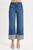 High-Rise Ankle Rhinestone-Trimmed Wide Jeans