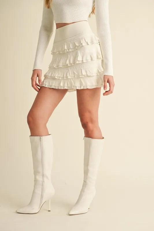 Ruffled Detail High Waist Knit Mini Skirt