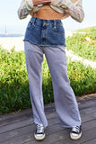 Raw Hem Denim Patchwork Wide Leg Pants