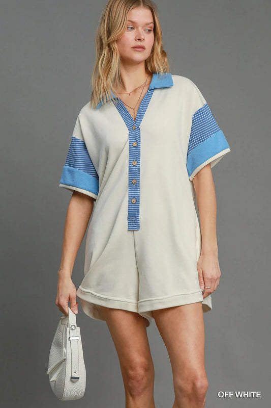 Terry Collared Block Romper