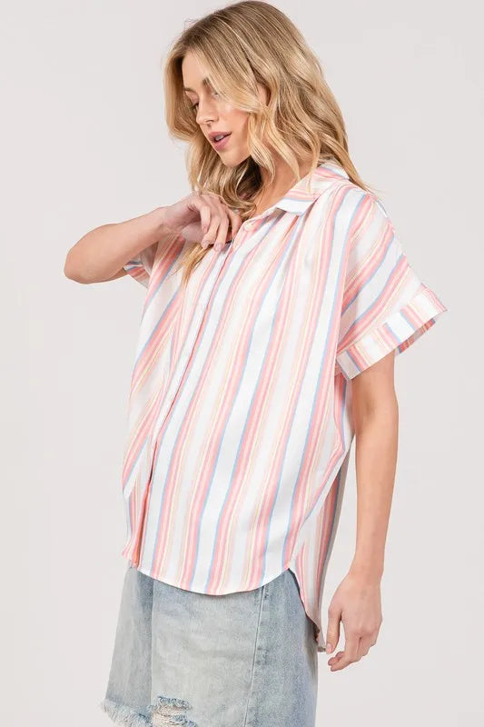 lti Stripe Button Down Short Sleeve Shirt