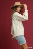 Ribbed Trim Knit Sweater with Textured Sleeves