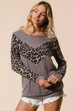 Leopard Panel Knit Pullover with V-Shape Design