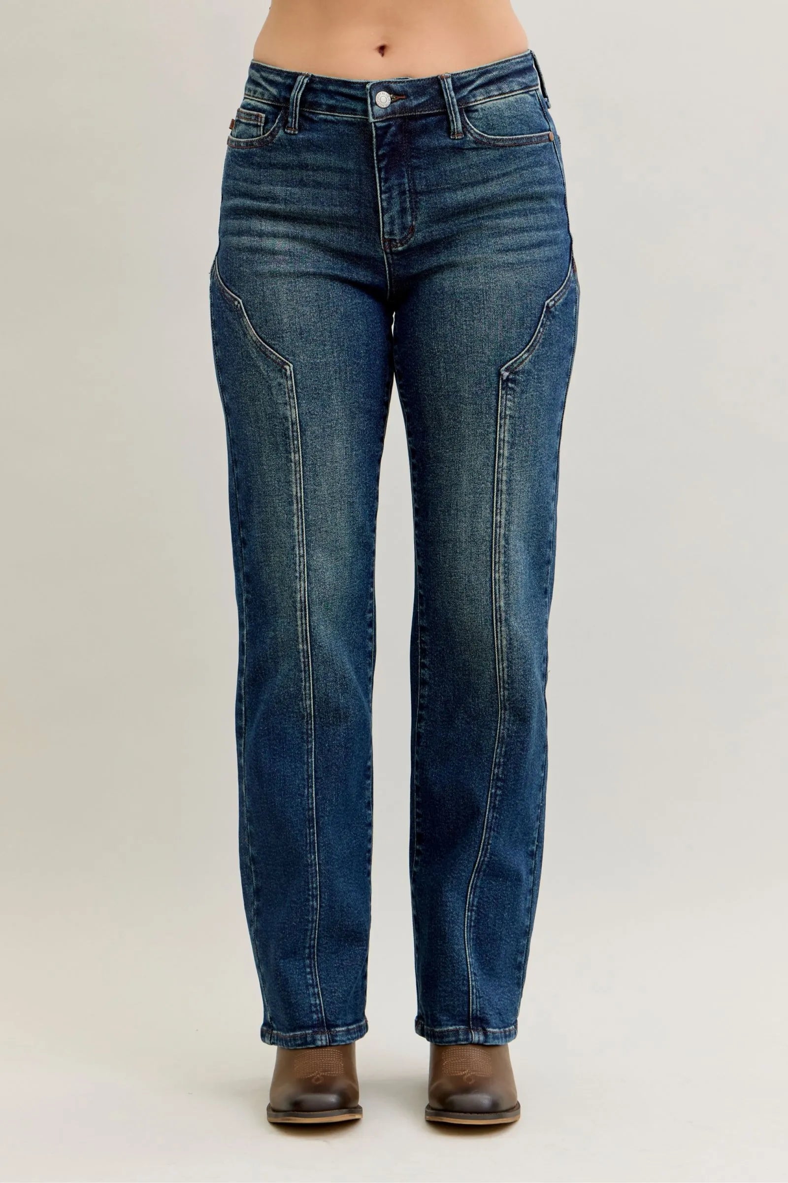 Full Size Seam Detail High-Waisted Straight Jeans