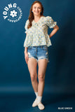 Bow Pattern Lace Trim Ruffle Sleeve Top