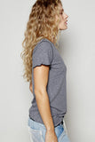 Ribbed V-Neck T-Shirt with Overlock Stitching Detail