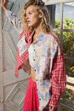 Patchwork Plaid Shirt with Trendy Contrast Pockets
