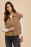 Puzzle Quilted Snap Down Vest Coat