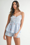 Stripe Embroidered Peplum Cami and Shorts Set