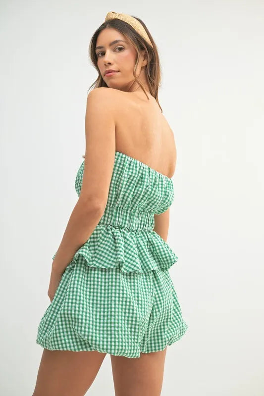 Gingham Tube Top and Shorts Set