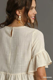 Lace-Embellished Half Sleeve Babydoll Top