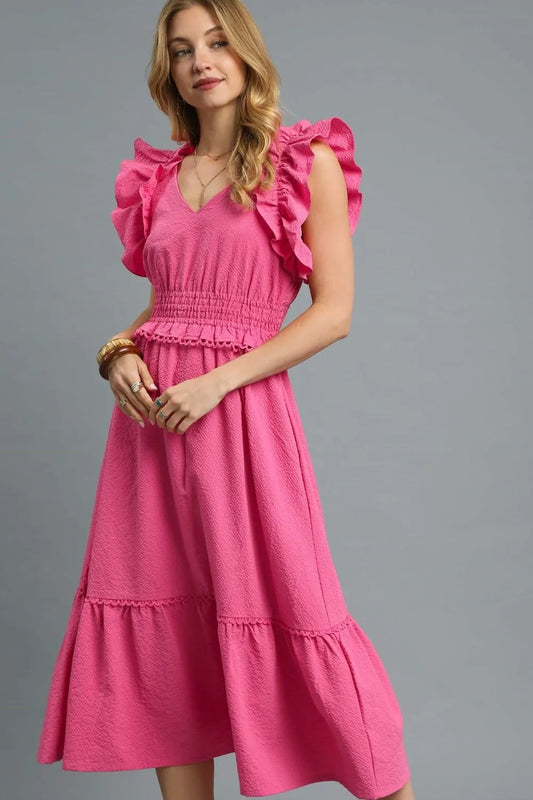 Ruffled Smocked Waist Midi Dress