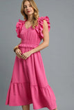 Ruffled Smocked Waist Midi Dress