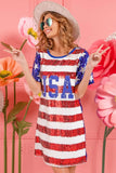 American Flag Theme Usa Print Sequin Dress