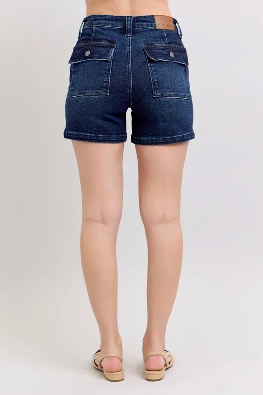 High Waist Back Flap Pocket Denim Shorts