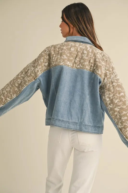 Quilted Paisley Print Contrast Denim Jacket