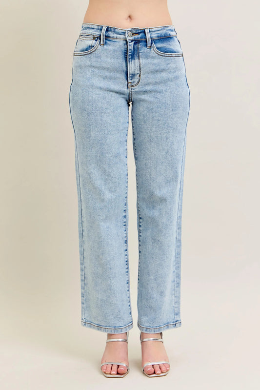 Full Size High Waist Vintage Finish Straight Jeans