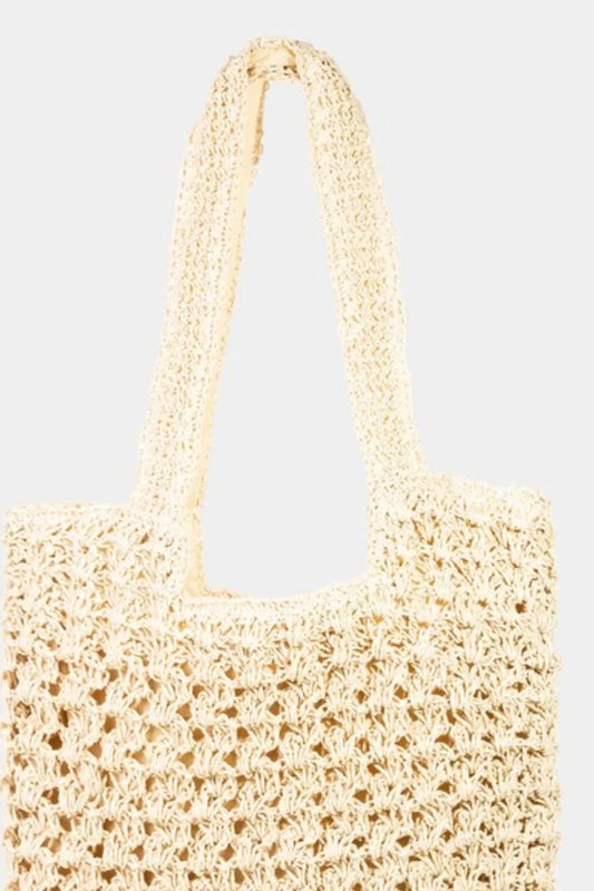 Intricate Straw Knit Tote Bag