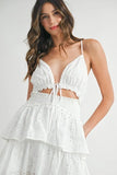 Lace Eyelet Ruffle Mini Dress With Front Cutout