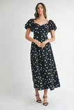Polka Dot Puff Sleeve Midi Dress