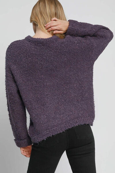 Full Size Round Neck Long Sleeve Boucle Sweater Plus Size