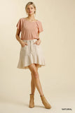 Linen Blend Skirt with Frayed Hem and Five Pockets